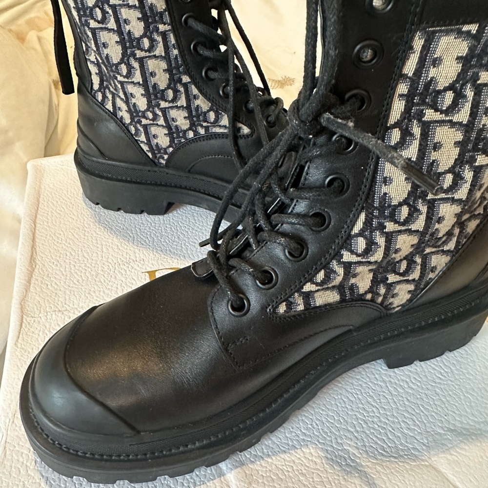 Christian Dior Black leather Explorer signature Women's Combat Boots NIB - Picture 2 of 12